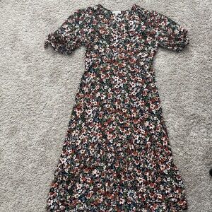 Luxology Navy Floral Dress with Rust, Cream & Olive Accents